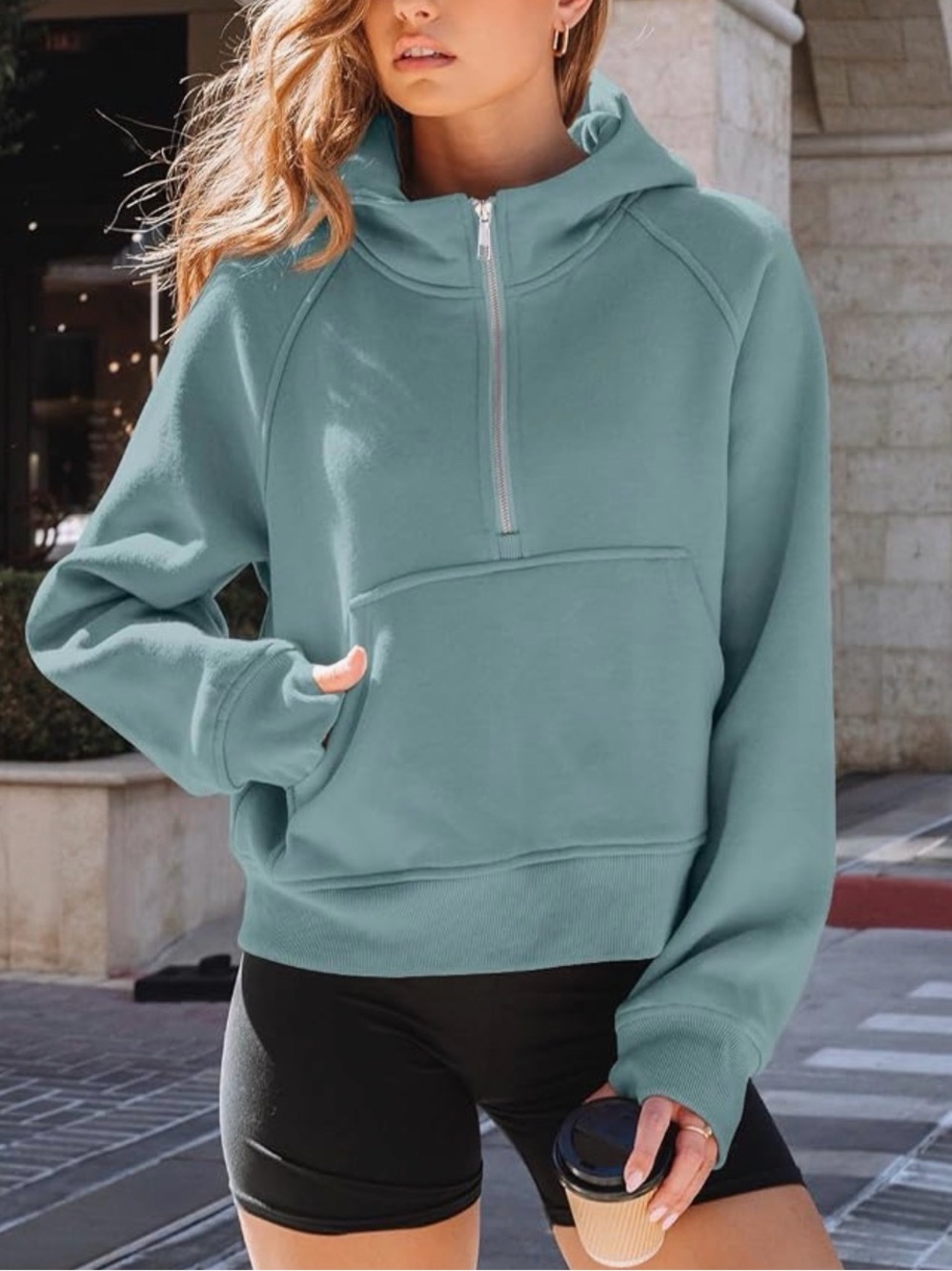 Half-Zip Hooded Pullover - Seafoam